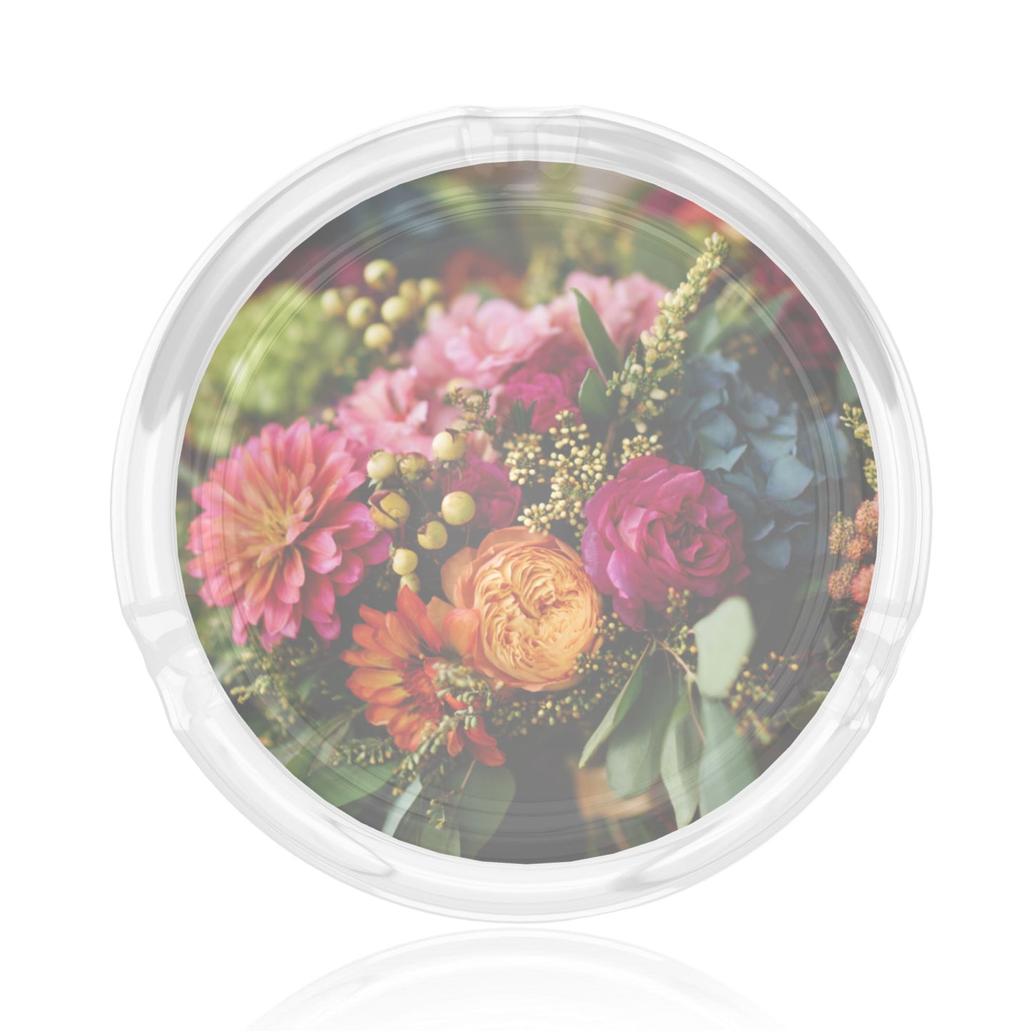 Floral - Printed Round Glass Ashtray | 8.5cm Diameter, Exquisite Home & Office Decorative Ashtray