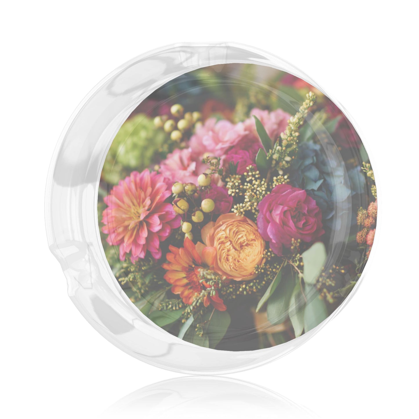 Floral - Printed Round Glass Ashtray | 8.5cm Diameter, Exquisite Home & Office Decorative Ashtray