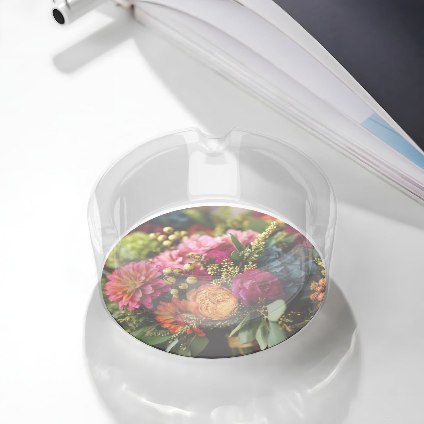 Floral - Printed Round Glass Ashtray | 8.5cm Diameter, Exquisite Home & Office Decorative Ashtray