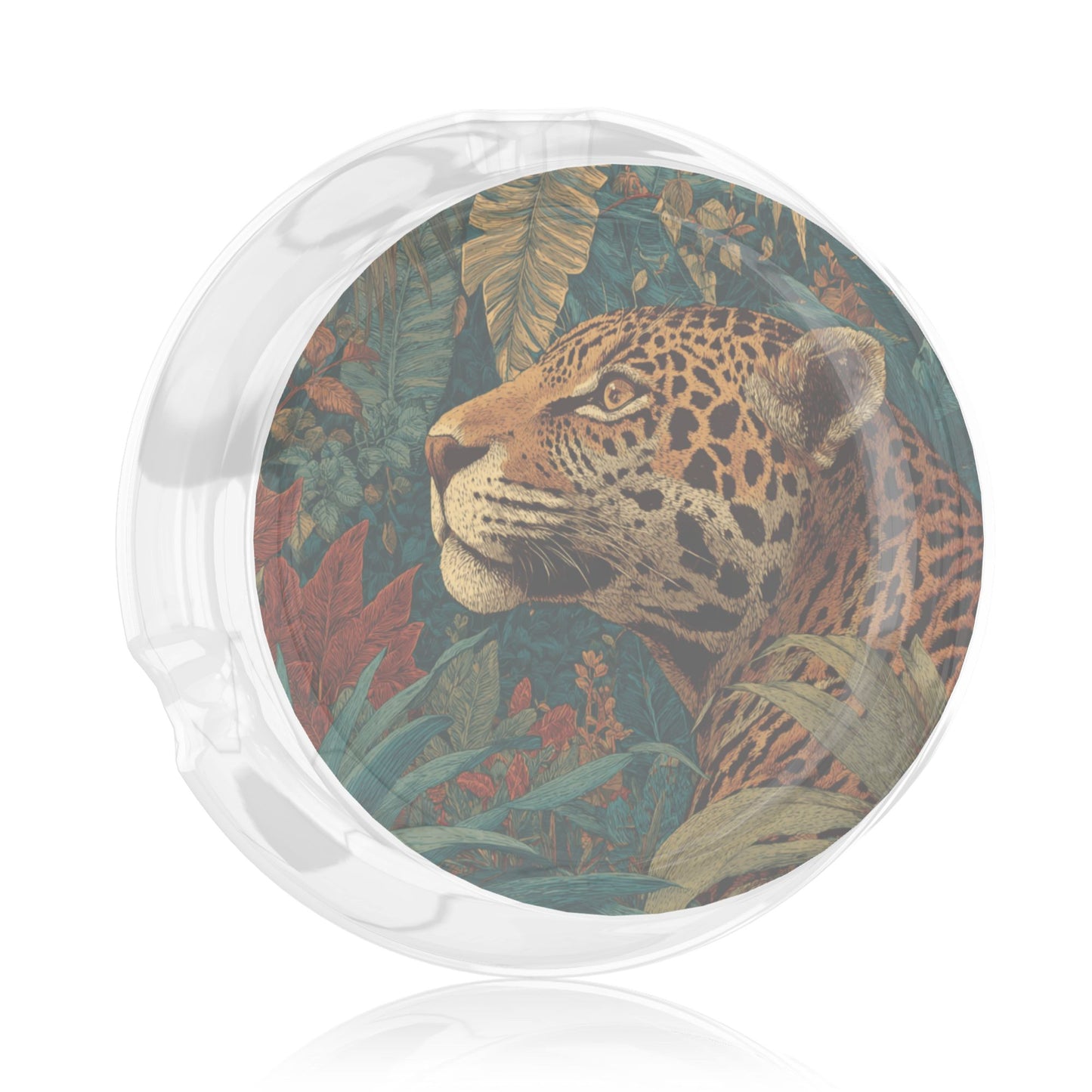 Tropical Jungle Leopard Pattern Round Glass Ashtray - 8.5cm Diameter Creative Wild - Style Decorative Ashtray