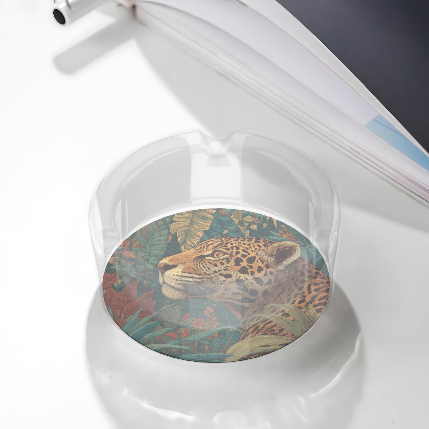 Tropical Jungle Leopard Pattern Round Glass Ashtray - 8.5cm Diameter Creative Wild - Style Decorative Ashtray