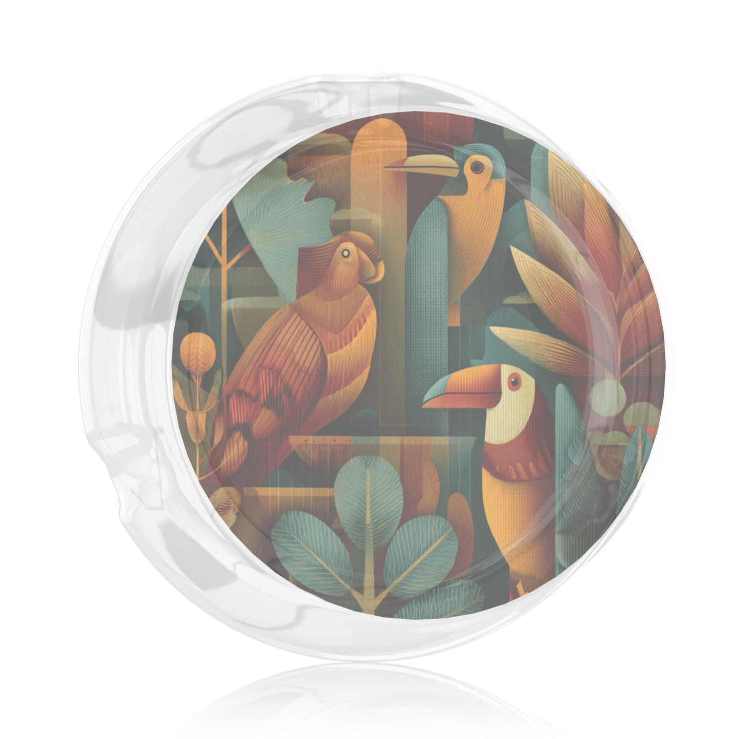Tropical Birds Pattern Round Glass Ashtray - 8.5cm Diameter Artistic Nautical - Themed Smoking Accessory