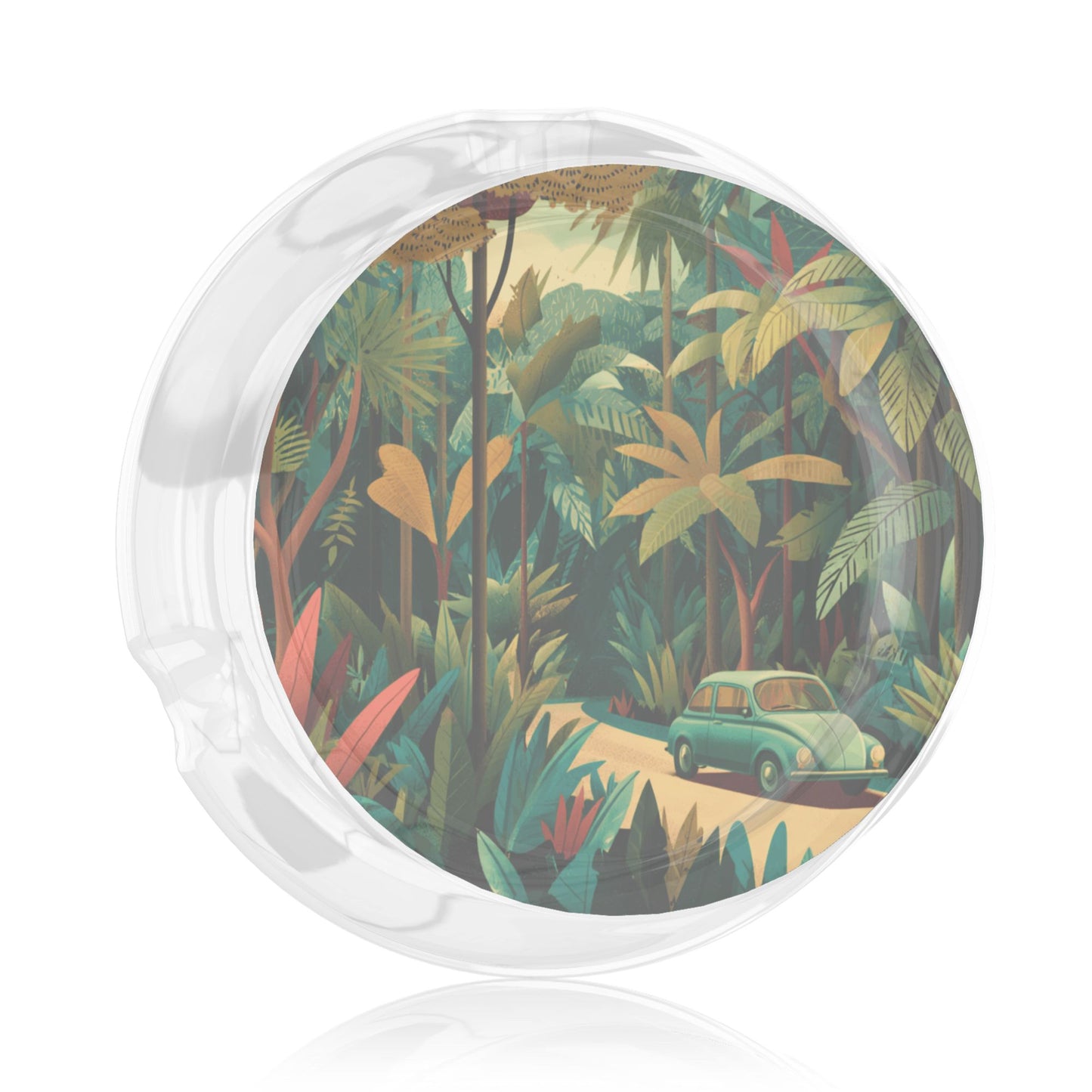 Retro Jungle Adventure Round Glass Ashtray - 8.5cm Diameter, Tropical - Themed Artistic Smoking Accessory