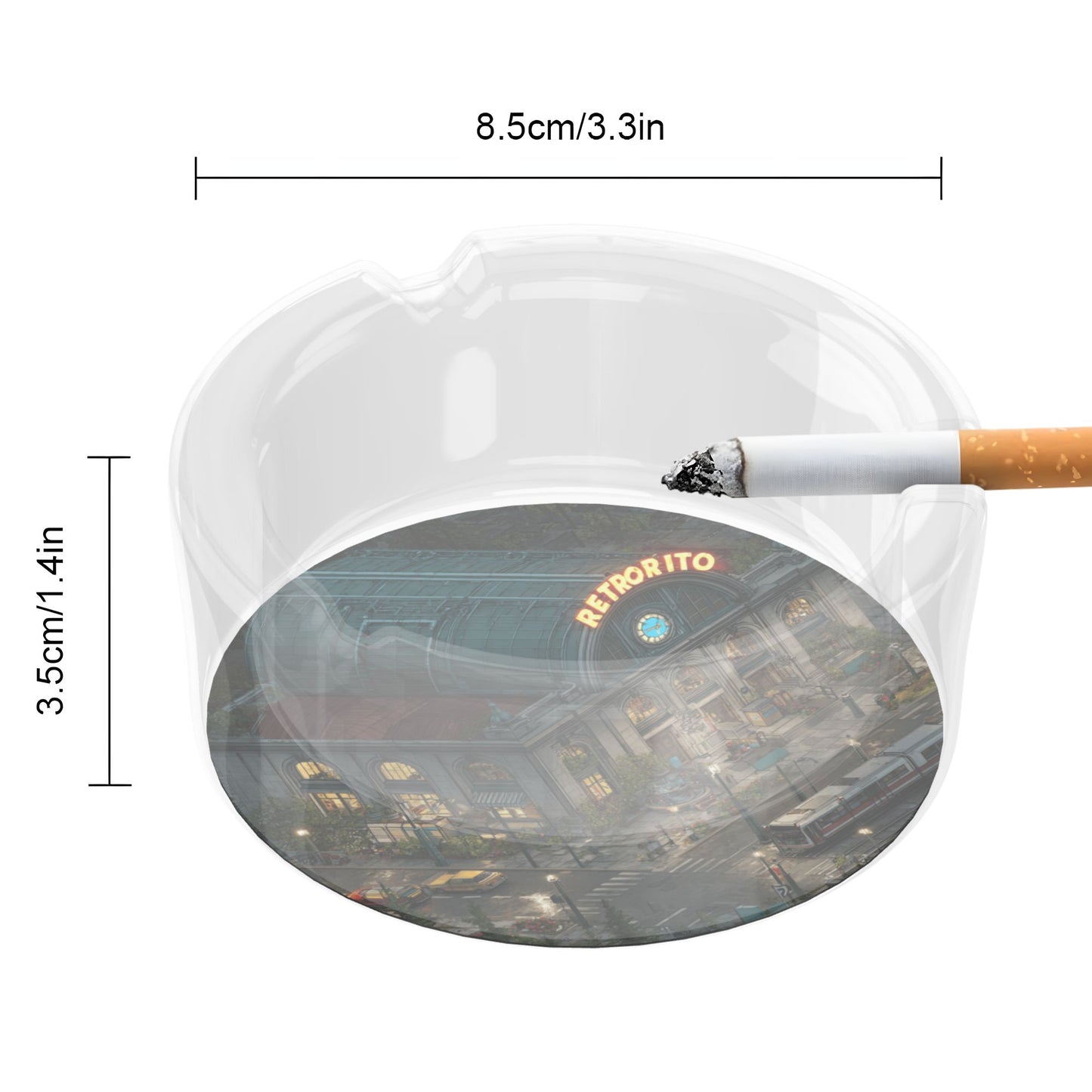 Retro Restaurant Pattern Round Glass Ashtray - 8.5cm Diameter Nostalgic - Inspired Creative Decorative Ashtray