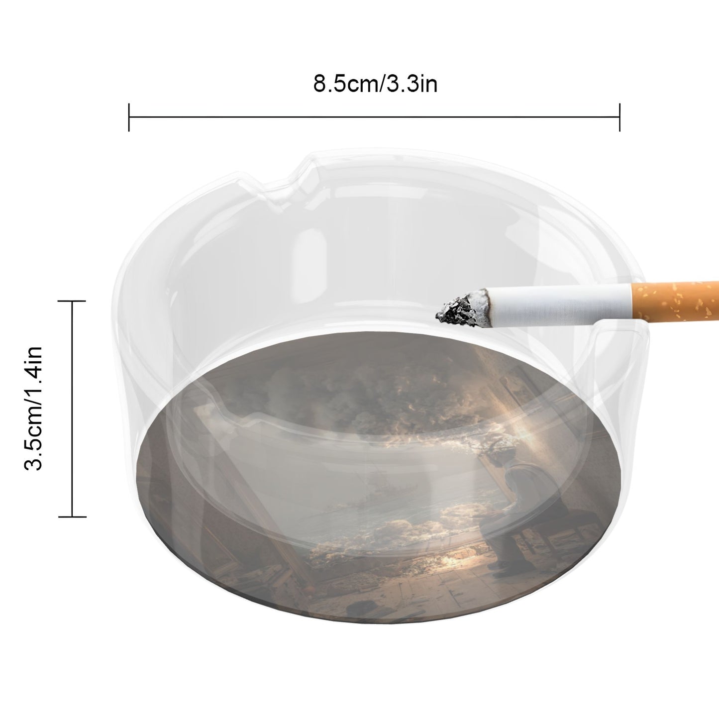 Retro Oil - Painting Landscape Pattern Round Glass Ashtray - 8.5cm Diameter Art - Inspired Creative Decorative Ashtray