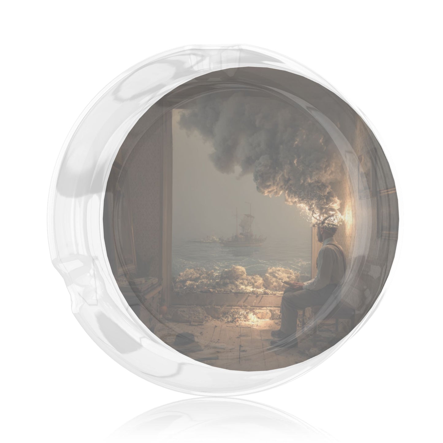 Retro Oil - Painting Landscape Pattern Round Glass Ashtray - 8.5cm Diameter Art - Inspired Creative Decorative Ashtray