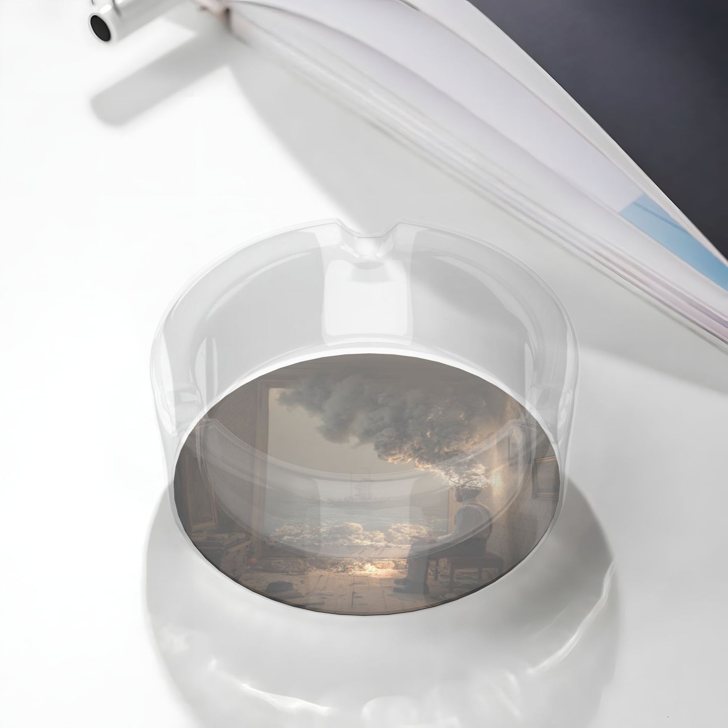 Retro Oil - Painting Landscape Pattern Round Glass Ashtray - 8.5cm Diameter Art - Inspired Creative Decorative Ashtray