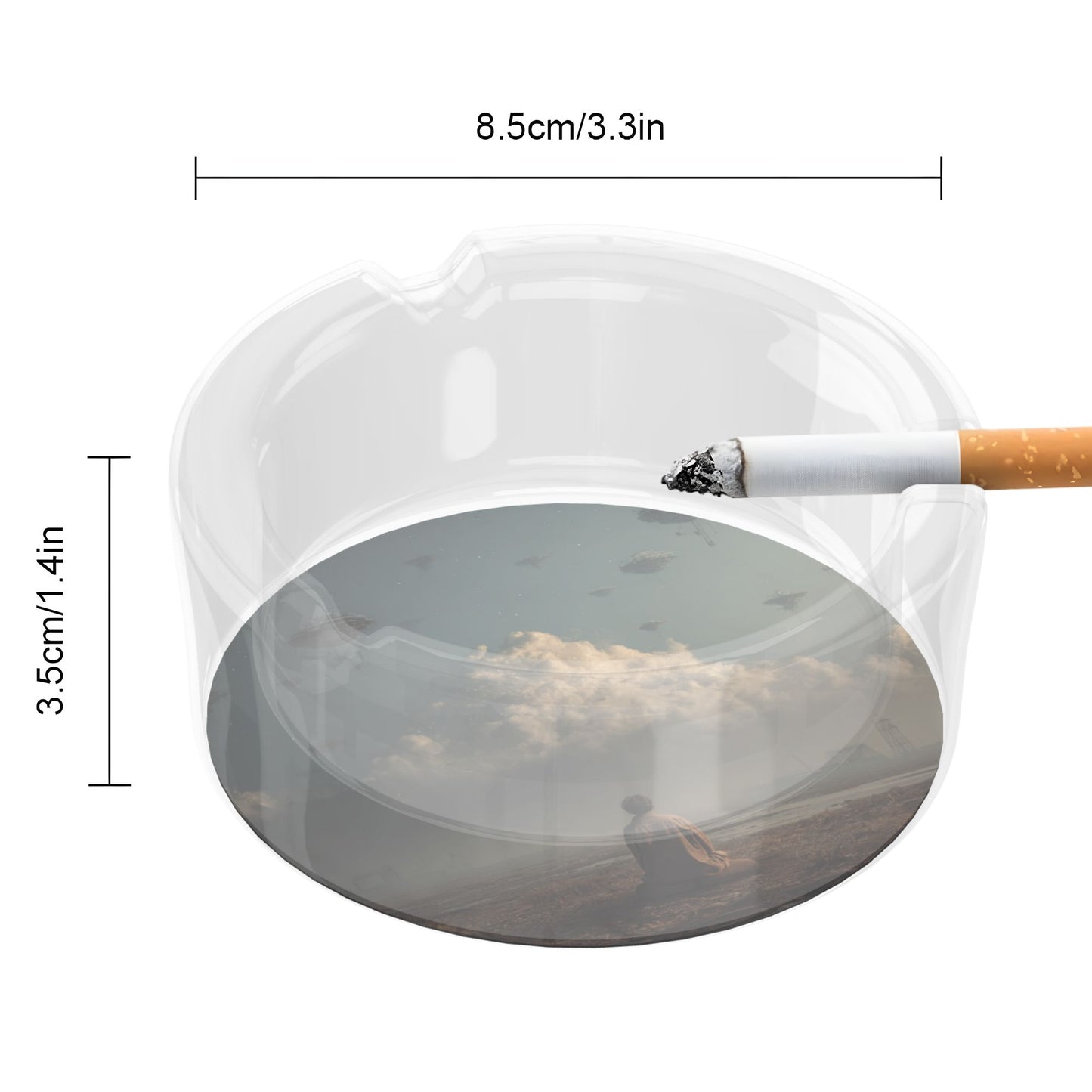Sci - Fi Style Lonely Observer Pattern Round Glass Ashtray - 8.5cm Diameter Creative Art Decorative Ashtray
