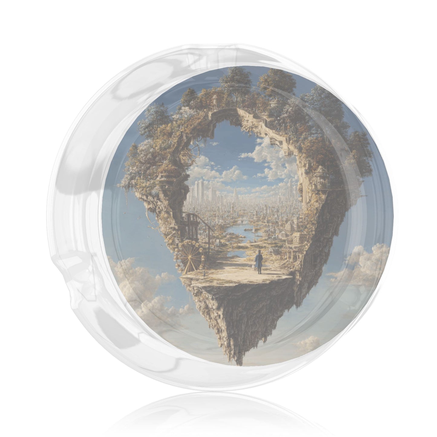 Dreamy Floating Island Pattern Round Glass Ashtray - 8.5cm Diameter Creative Art Decorative Ashtray