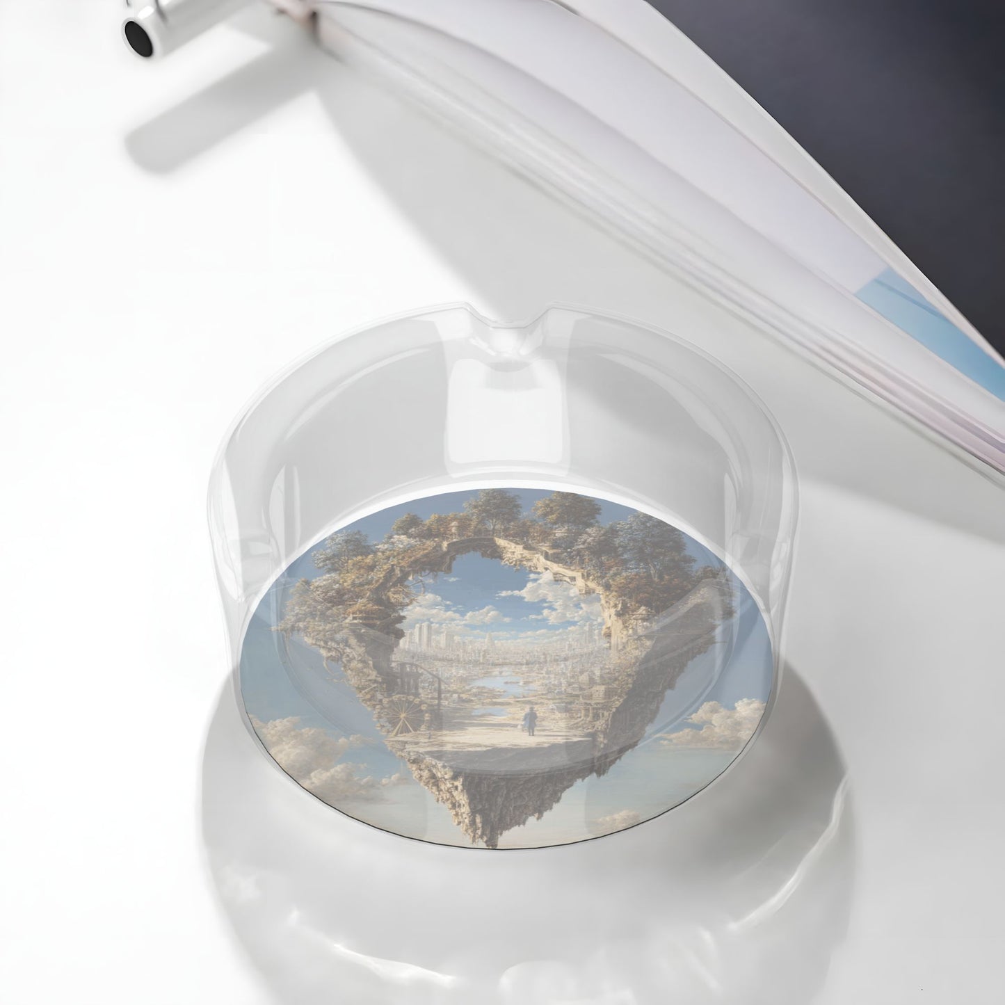 Dreamy Floating Island Pattern Round Glass Ashtray - 8.5cm Diameter Creative Art Decorative Ashtray