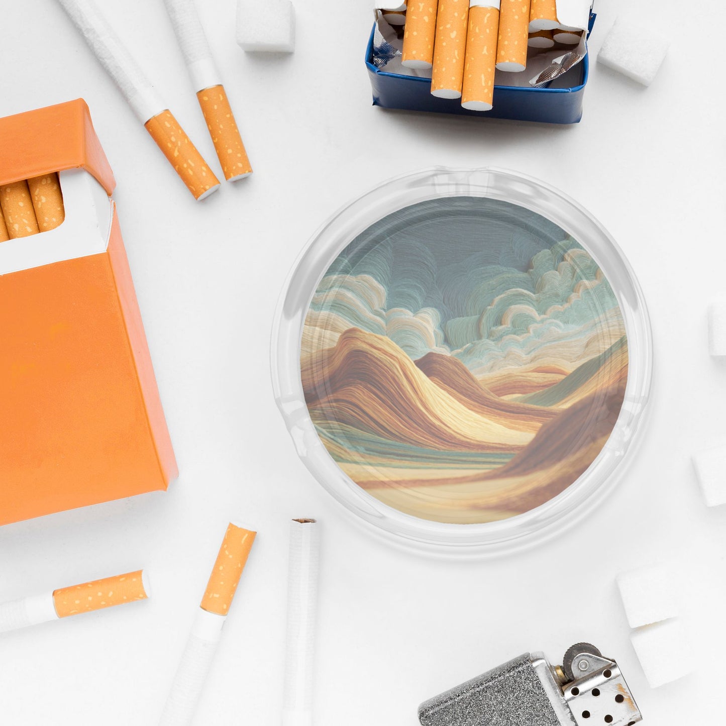 Abstract Landscape - Textured Round Glass Ashtray - 8.5cm Diameter Art - Inspired Creative Decorative Ashtray