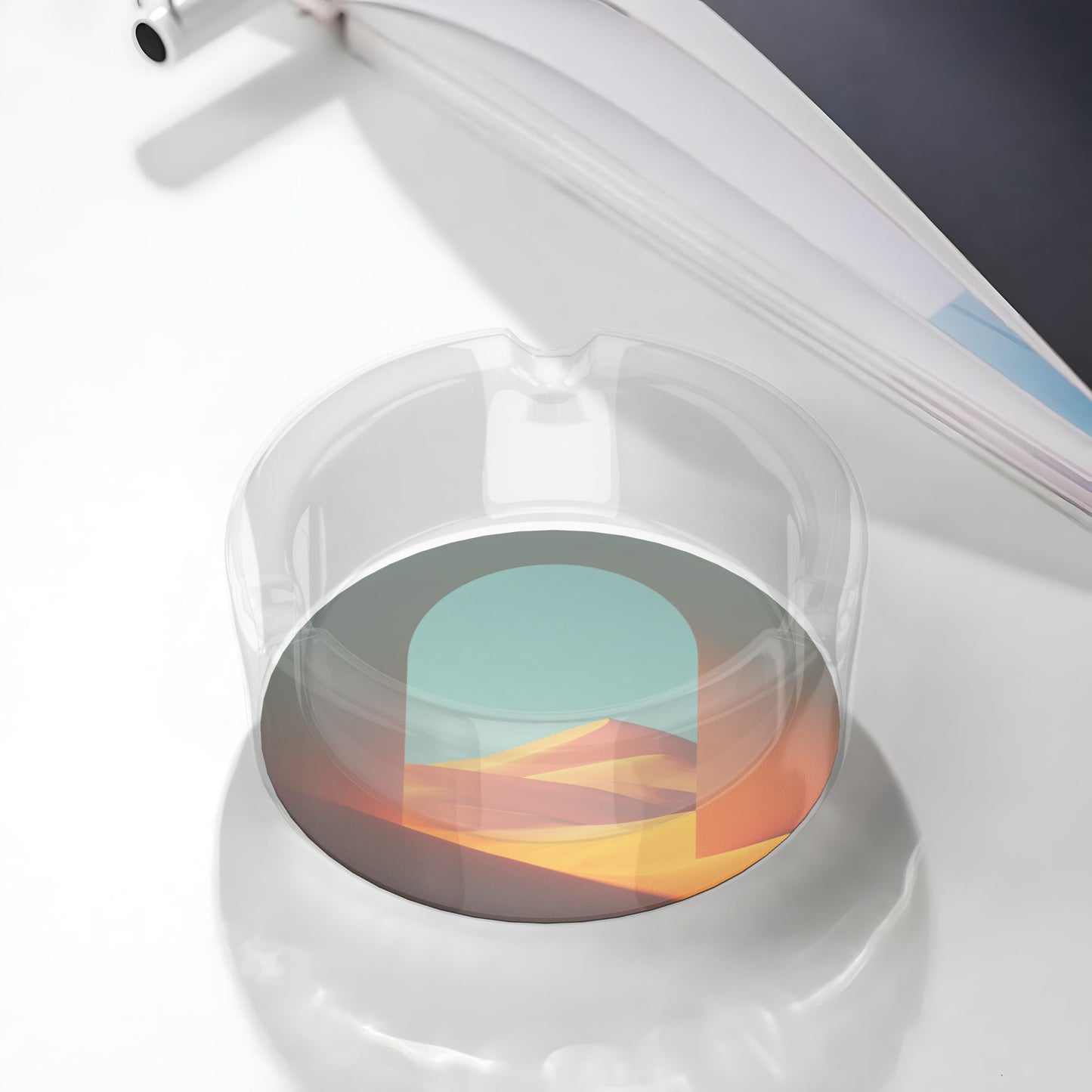 Geometric Color - Block Landscape Pattern Round Glass Ashtray - 8.5cm Diameter Modern Art - Inspired Decorative Ashtray