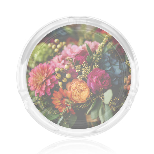 Floral - Printed Round Glass Ashtray | 8.5cm Diameter, Exquisite Home & Office Decorative Ashtray