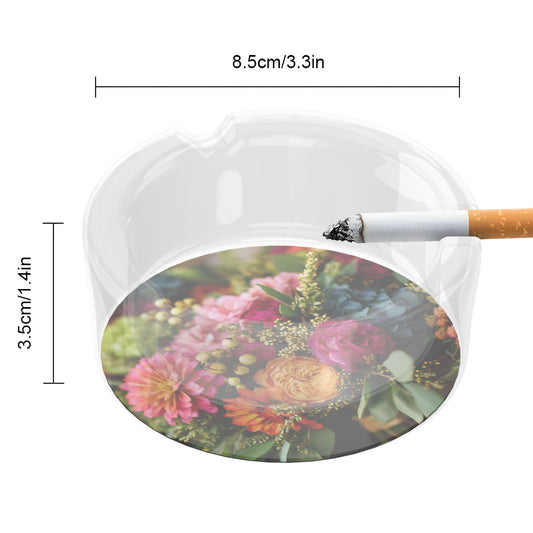 Floral - Printed Round Glass Ashtray | 8.5cm Diameter, Exquisite Home & Office Decorative Ashtray
