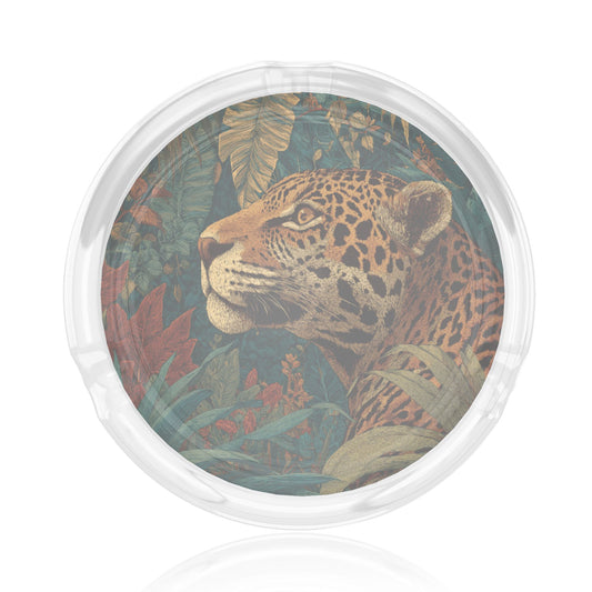 Tropical Jungle Leopard Pattern Round Glass Ashtray - 8.5cm Diameter Creative Wild - Style Decorative Ashtray