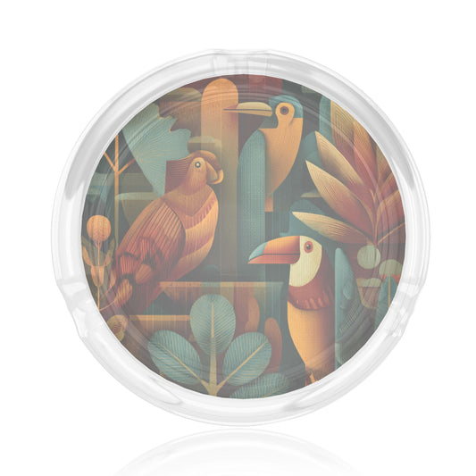 Tropical Birds Pattern Round Glass Ashtray - 8.5cm Diameter Artistic Nautical - Themed Smoking Accessory
