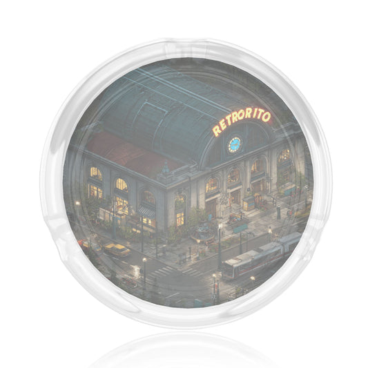 Retro Restaurant Pattern Round Glass Ashtray - 8.5cm Diameter Nostalgic - Inspired Creative Decorative Ashtray