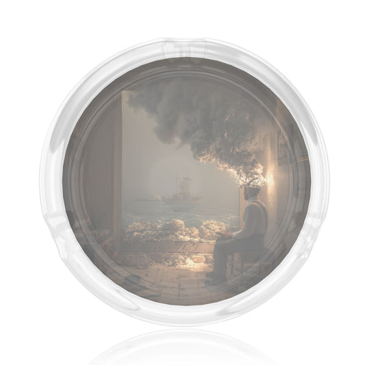 Retro Oil - Painting Landscape Pattern Round Glass Ashtray - 8.5cm Diameter Art - Inspired Creative Decorative Ashtray