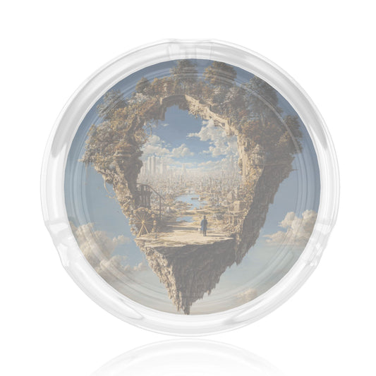 Dreamy Floating Island Pattern Round Glass Ashtray - 8.5cm Diameter Creative Art Decorative Ashtray