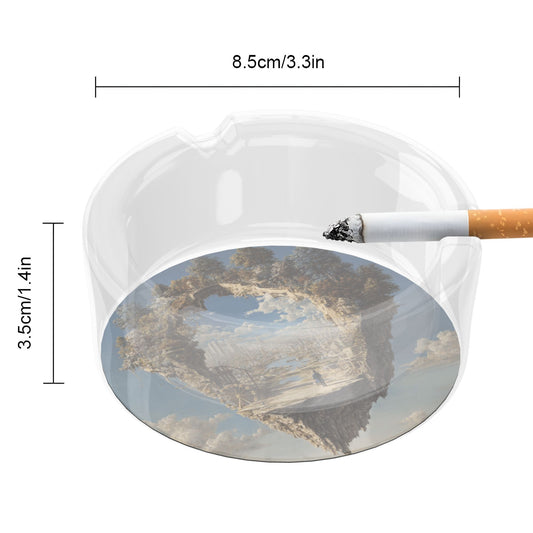 Dreamy Floating Island Pattern Round Glass Ashtray - 8.5cm Diameter Creative Art Decorative Ashtray