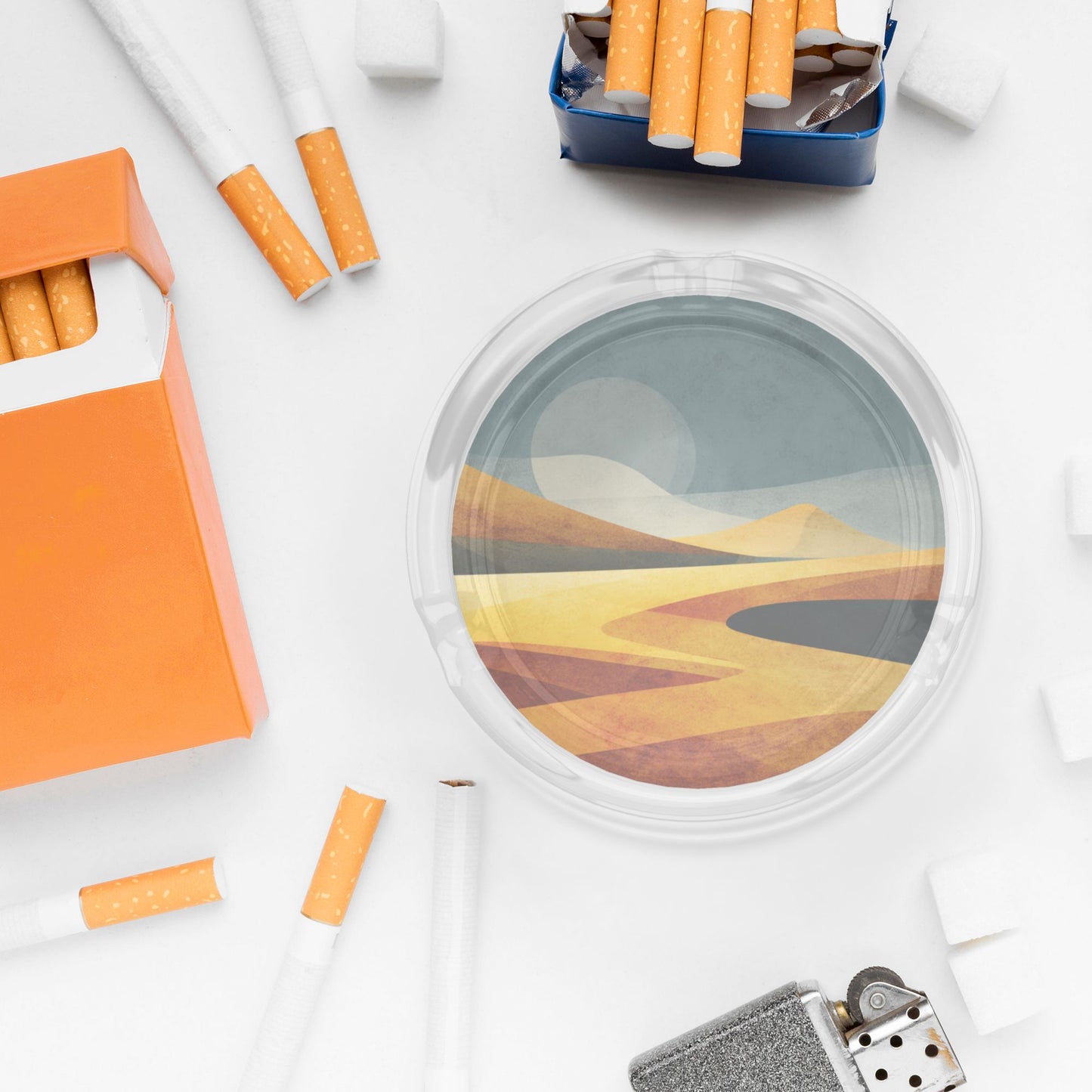 Minimalist Geometric Line Pattern Round Glass Ashtray - 8.5cm Diameter Modern Art - Inspired Decorative Ashtray
